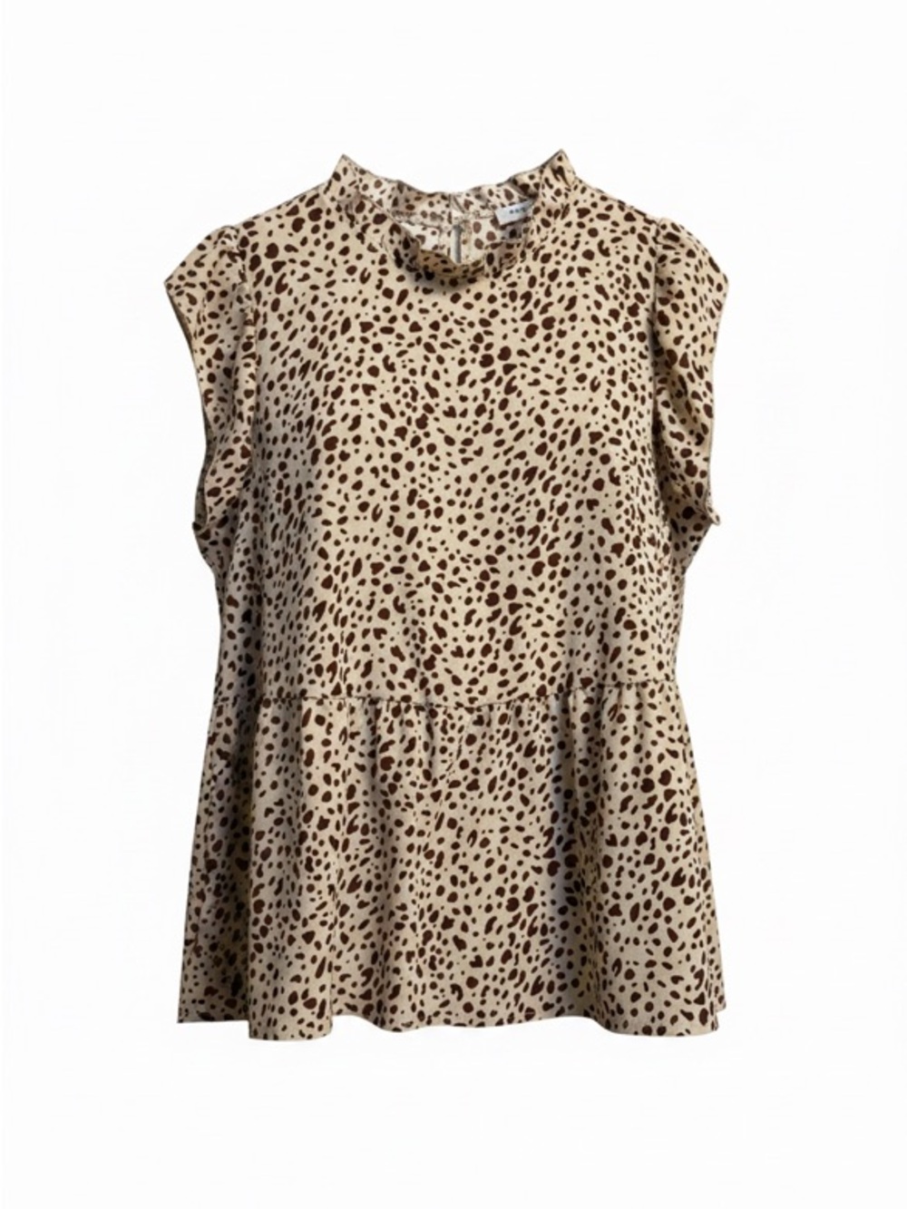 Angashion Sleeveless Beige Animal Print Peplum Top